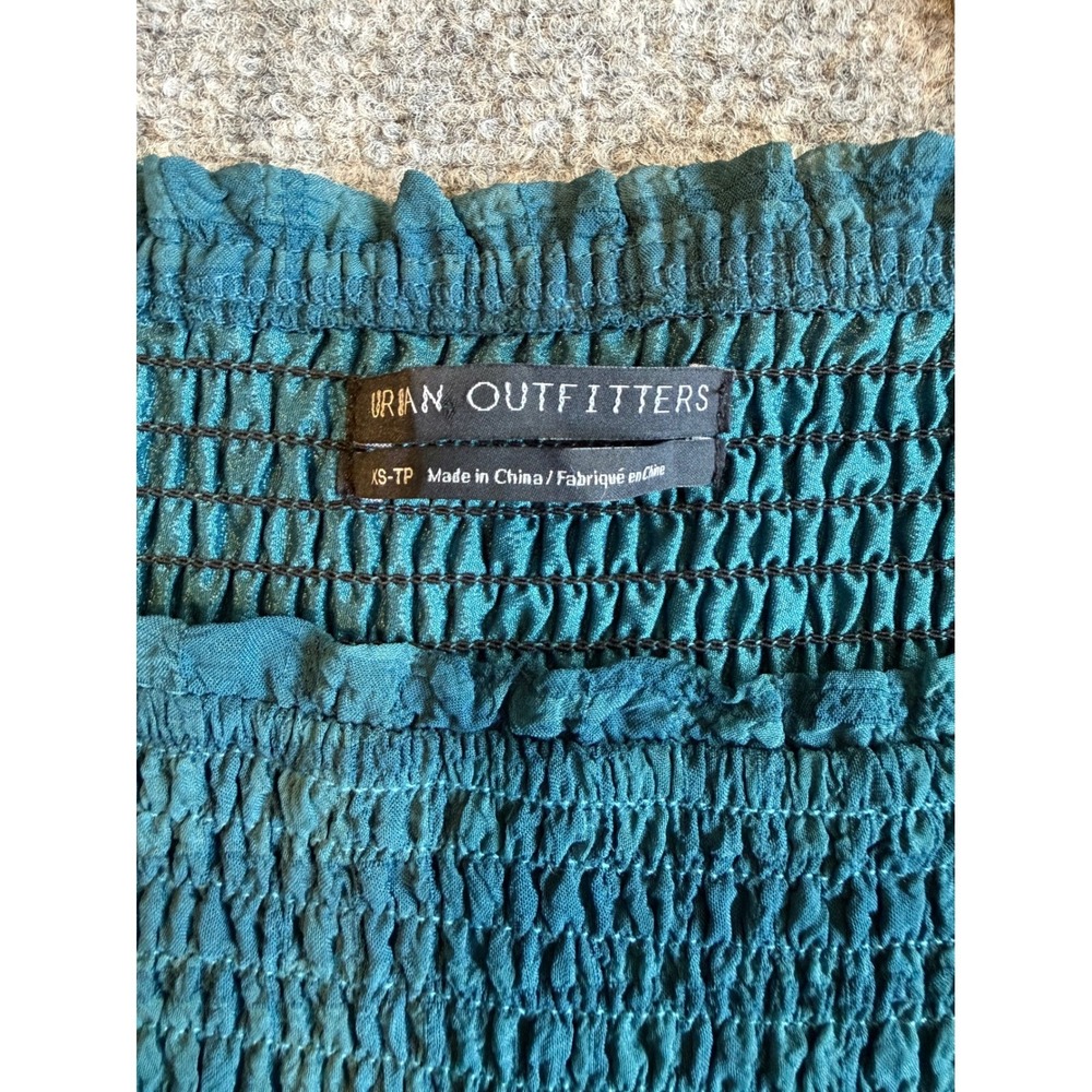 Urban Outfitters Smocked Plaid Mini Dress Teal Blue Long Sleeve Tiered XS - Picture 6 of 9